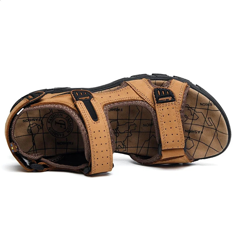 Genuine Leather Mens Sandals Summer Outdoor Non-slip Beach Shoes Walking Treking Casual Shoes Hiking Men Slippers 240606