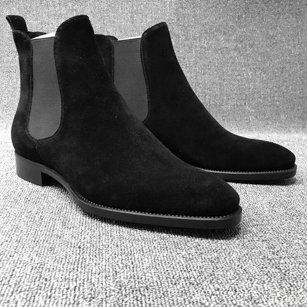 Men Chelsea Boots Black Brown Velvet High Ankle Dress Shoes Men Walking Shoes Wear Resistant Chelsea Dress Boots Botas de Hombre 240606