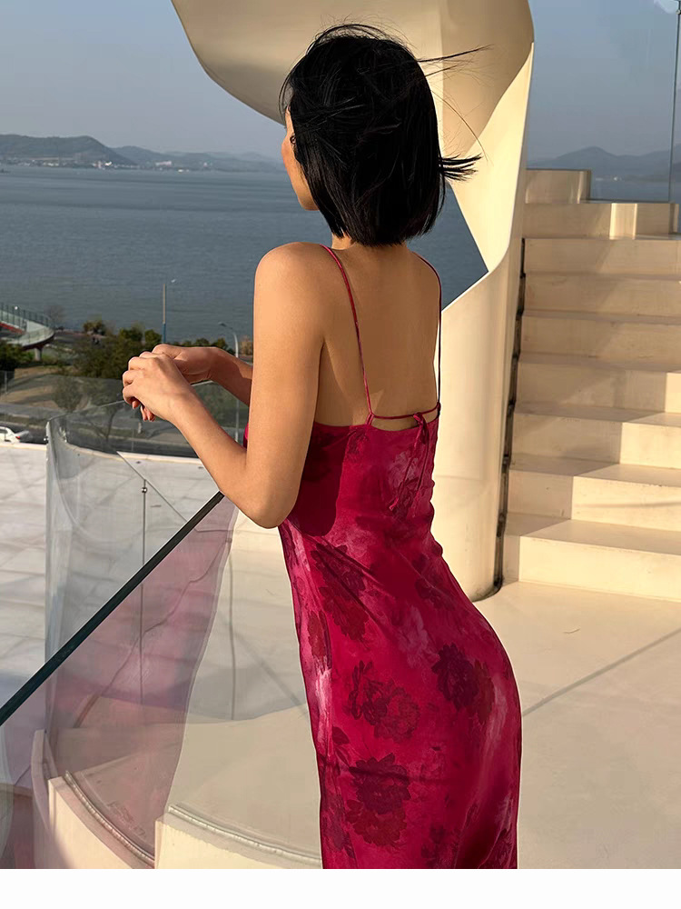 Oc 436M44 Women's Basic Casual Dresses Mulberry Silk Printed Camisole Skirt in Summer Simple and Fashionable in Europe and America