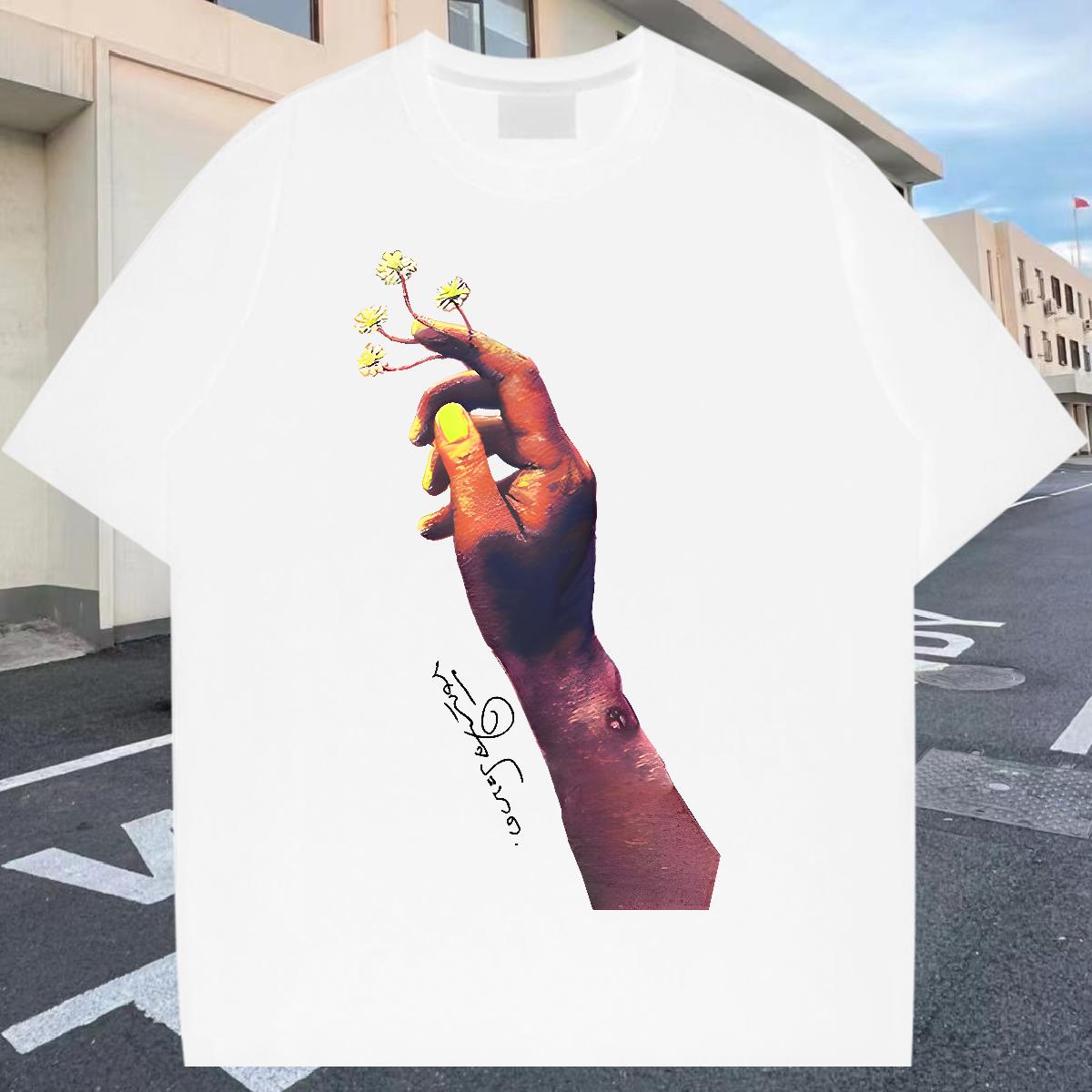 5A T-Shirts for Men Street Cotton Breathable Soft Men Tshirts Fashion Design Floral Print Clothes