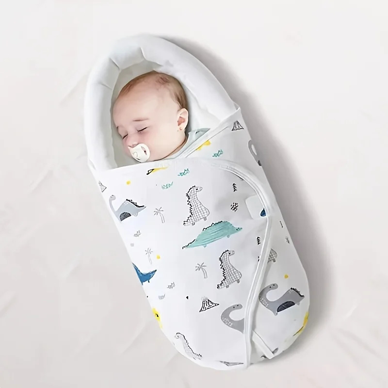 born Baby Swaddle Blanket with Cartoon Pattern Infant Sleep Wrap Head Protection Function Nursery Bag 240603