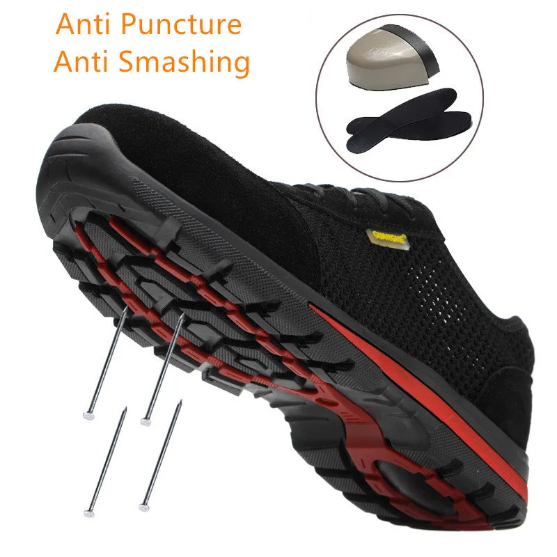 Summer work shoes with protective safety shoes mens breathable safety shoes lightweight work shoelaces steel toe work shoes 240606