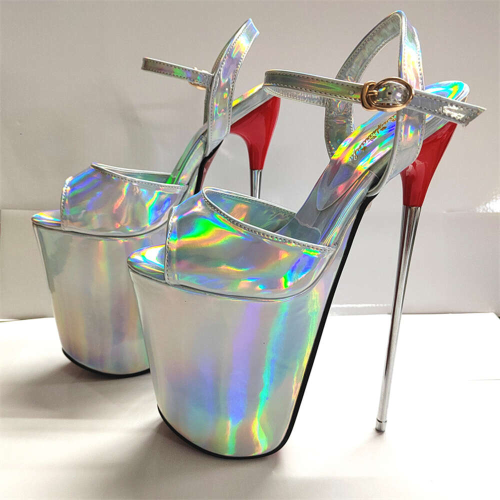 Sexy Women Sandals Summer 22Cm Stilettos Fetish Strippers Dance Shoes Platform Extreme High Heels Sier Pink Shoe