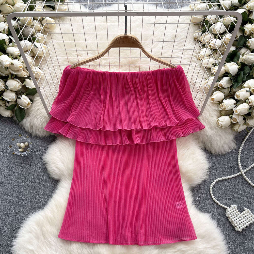 One shoulder lotus leaf edge shirt for women versatile and unique off shoulder chiffon shirt high-end and pure desire style French top