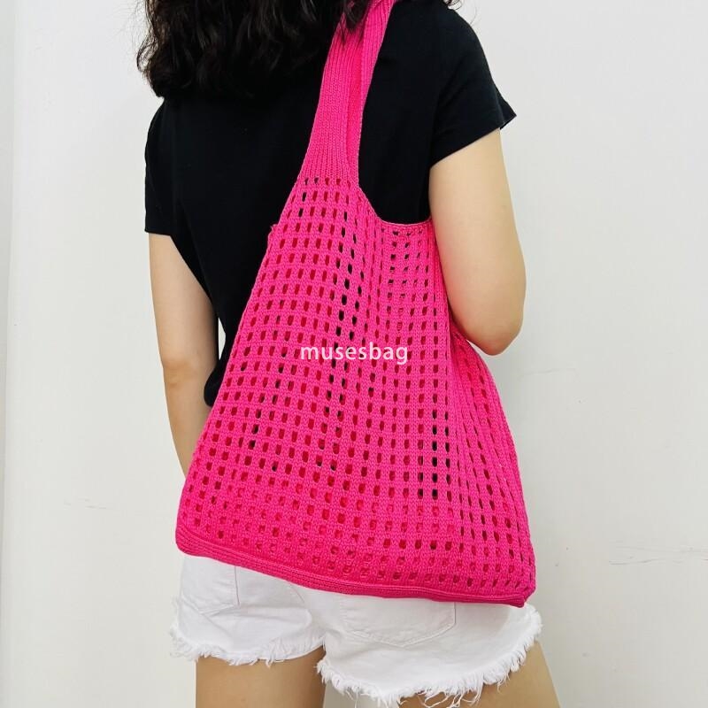 New Korean Dongdaemun Knitted Bag Hollow Bag Minimalist Bag Single Shoulder Bag Beach Bag Handbag Women's Bag Commuting Large Capacity Small Bag