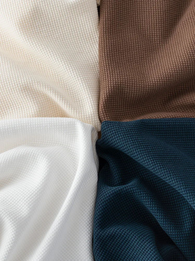 260G Mens Autumn Heavyweight Premium Waffle Basic T-shirt Long Sleeve Simple Solid Color Delicate White Tees Casual Daily Tops 240530