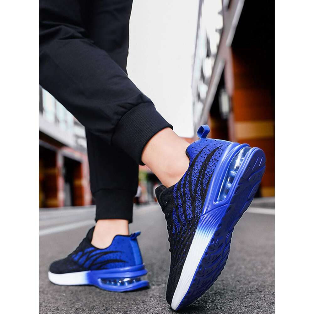 Blocking Men Color Gradient Knit Lace Up Air Cushion Sneakers Comfortable Breathable And Shock Absorbing Running Shoes Suitable For Outdoor Sports Ddm