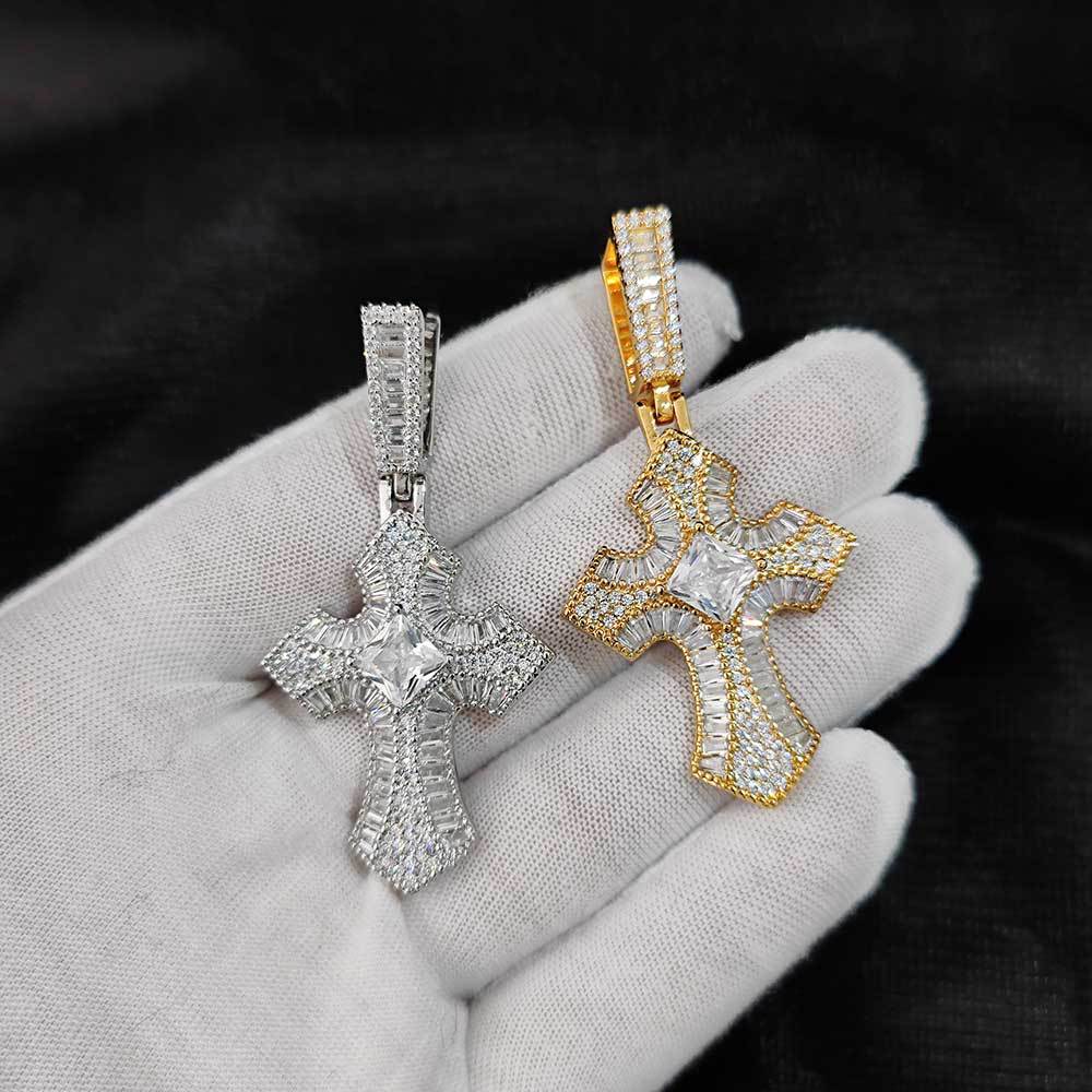Hip Hop Cross Pendant Necklace TopBling 5A T Zircon Real Gold Plated Men Jewelry
