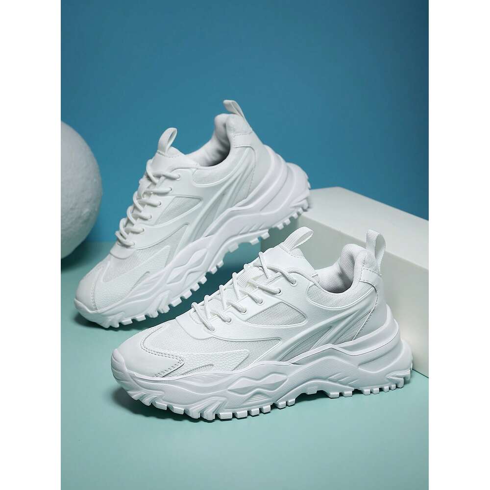 Letter Comfortable Colorblock Lace Up Chunky Sneakers Lightweight Breathable Mens Running Shoes White Sports For Men Ddmysaturn