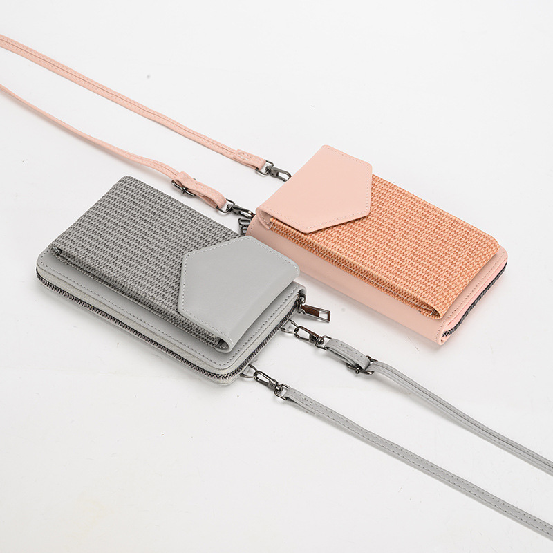 New Woven Women's Phone Bag Multi functional Single Shoulder leather Crossbody Bag Cross border Foreign Trade Long Term Multi Card Wallet