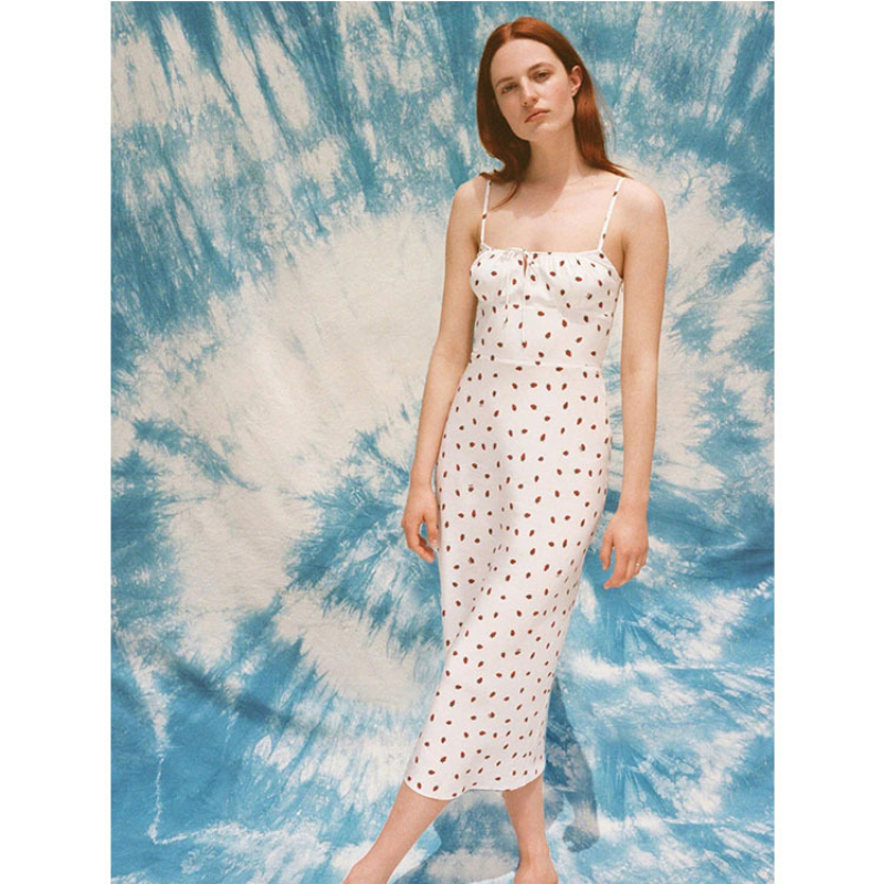 Oc 436M44 Women's Basic Casual Dresses Mulberry Silk Printed Camisole Skirt in Summer Simple and Fashionable in Europe and America