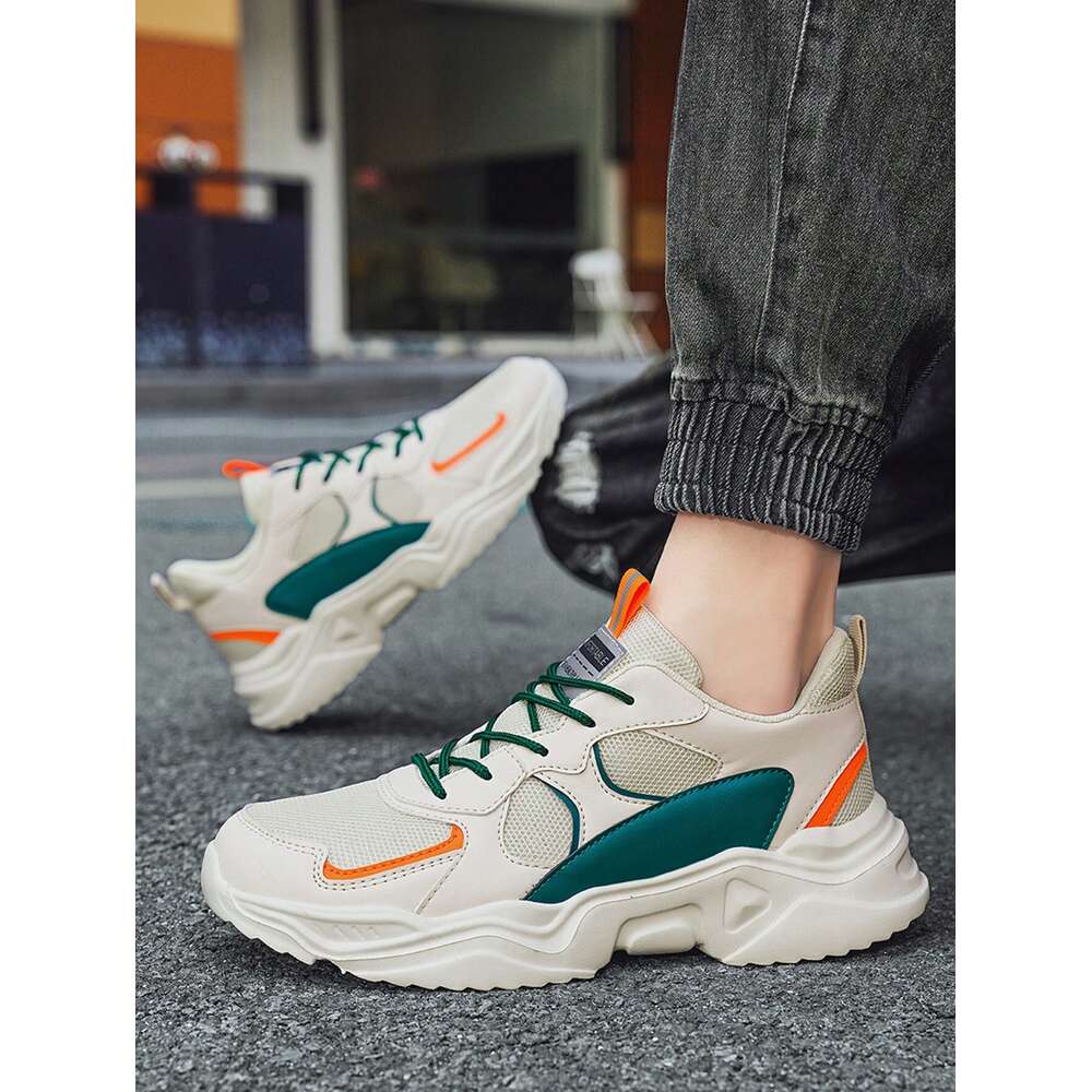 Ddmysports Men Color Block Letter Patch Decor Lace Up Sneakers Sporty Outdoor Chunky OUTDOOR