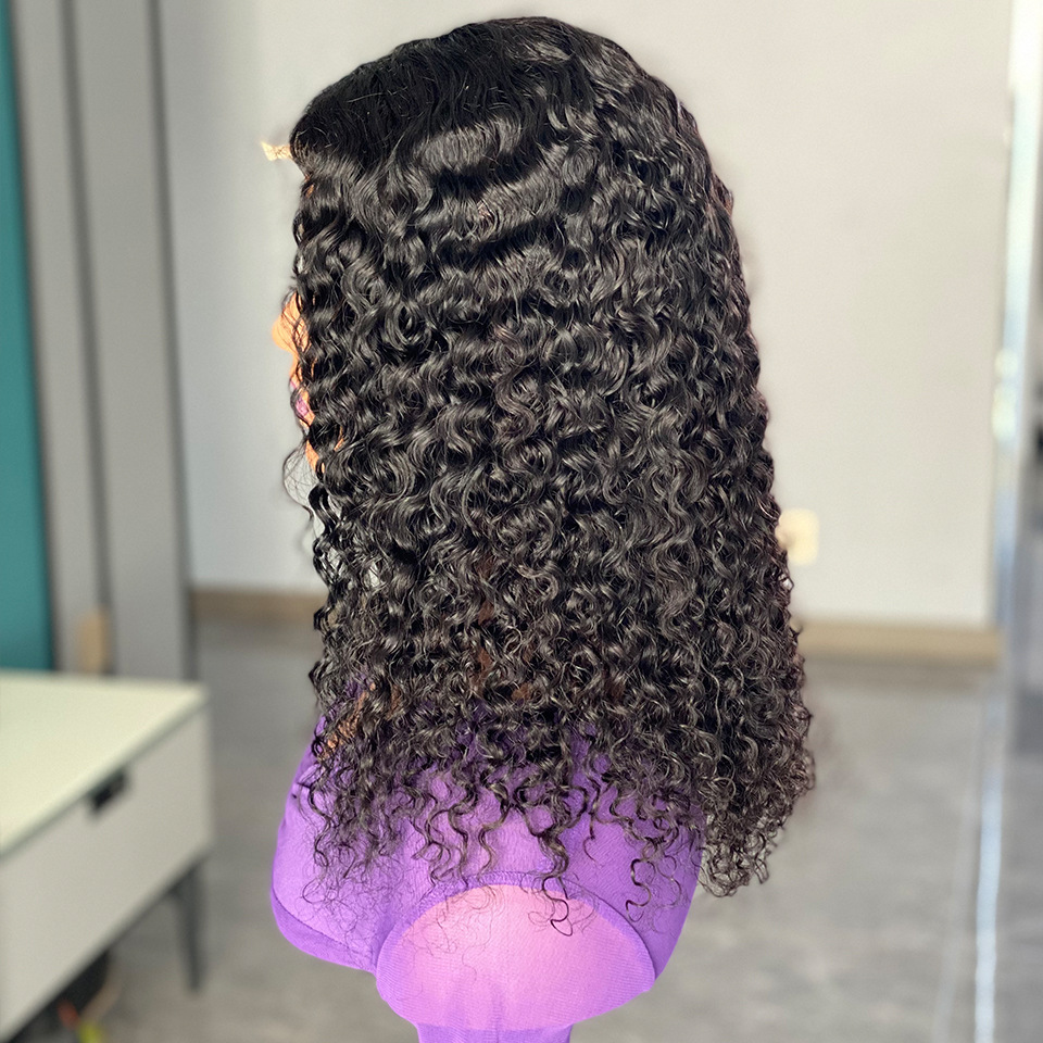 200 Density Kinky Curly Human Hair Wig 4x4 Closure Glueless 100% Human Hair Natural Black Women' Curly Wig