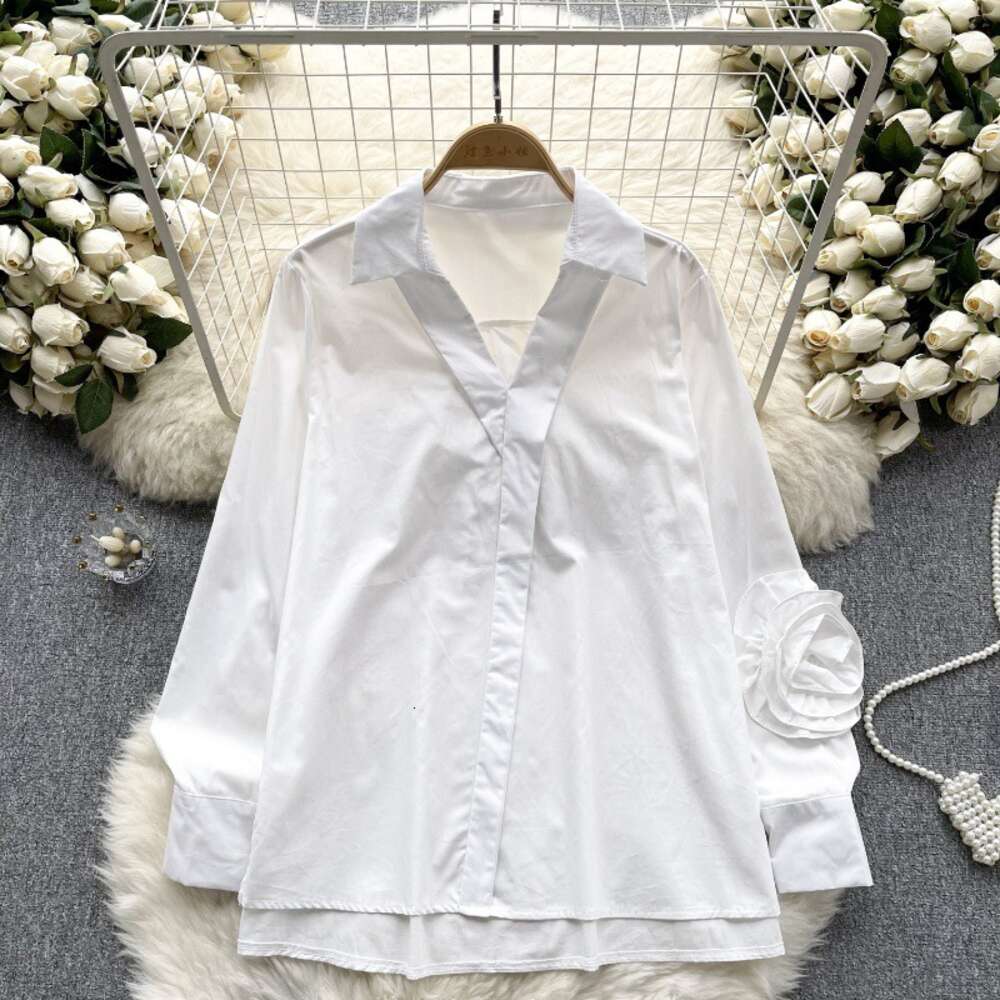 Spring Shirt Womens Design Sense Three Dimensional Flower Long Sleeves Fashionable Loose Slimming Casual Shirt Womens Top Spring