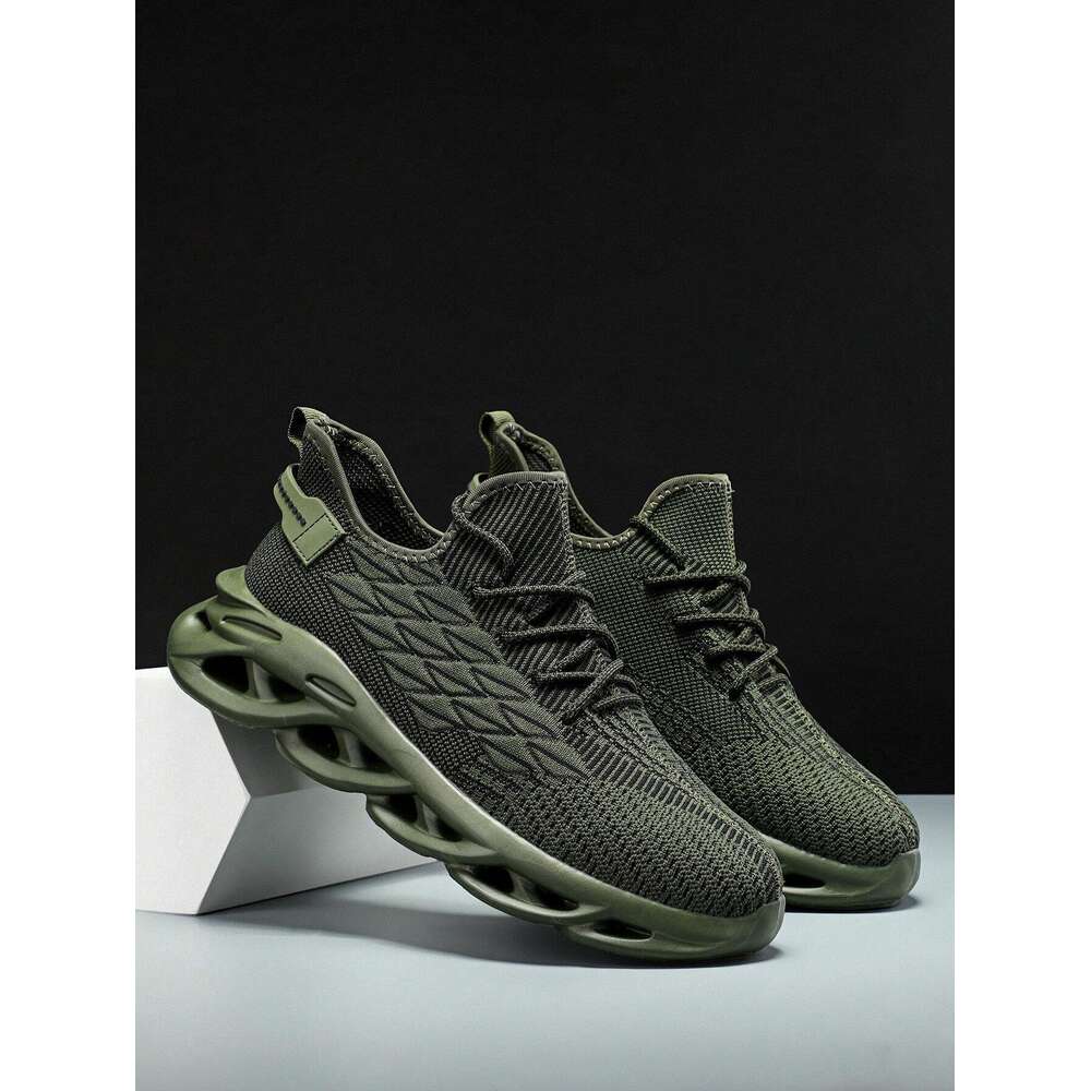 Khaki Men Fashionable Color Breathable Mesh Thick Soled Sports Casual With Front Tie Light And Comfortable Running Shoes Ddmysaturn
