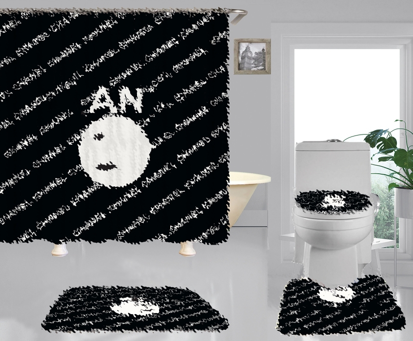 Luxury Designer Decor Fashion Advanced Shower Curtain Set Gold Texture Grey room Pattern Modern Luxury Bathroom Decor Non-Slip Rug Bath Mat 77