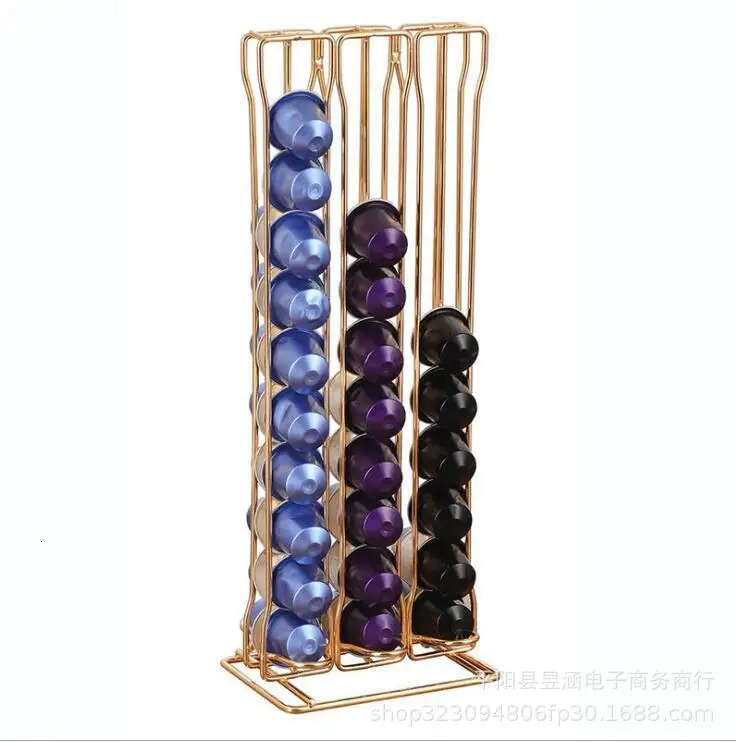 40 Pod Gold Coffee Capsules Nespresso Coffee Pods Holder Rotating Rack Coffee Capsule Stand Storage Shelve Organization Holder 240603