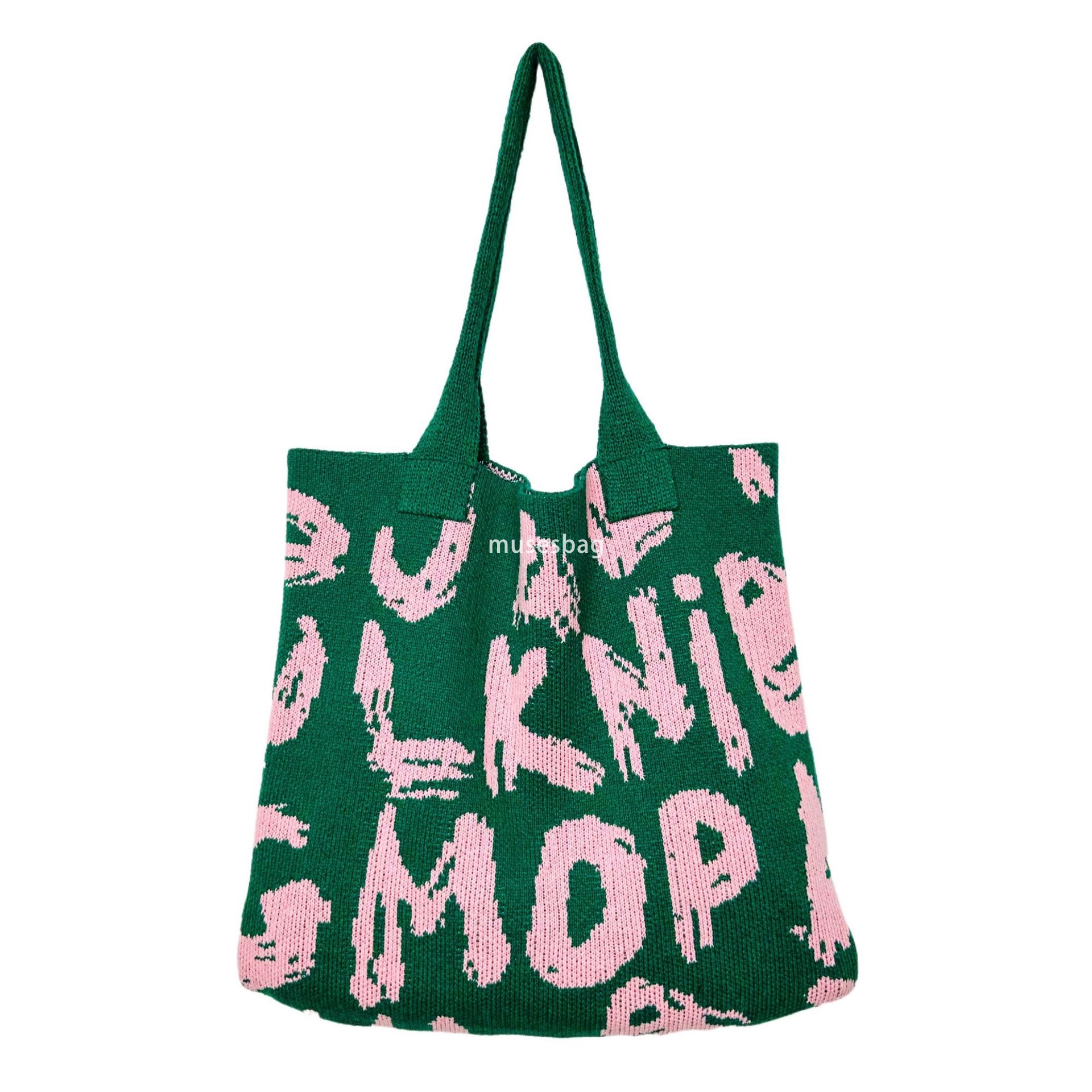 High quality knitted women's bags, woven bags, single shoulder large capacity bags, fashionable retro luxury tote bags, Bohemian letter bags, can