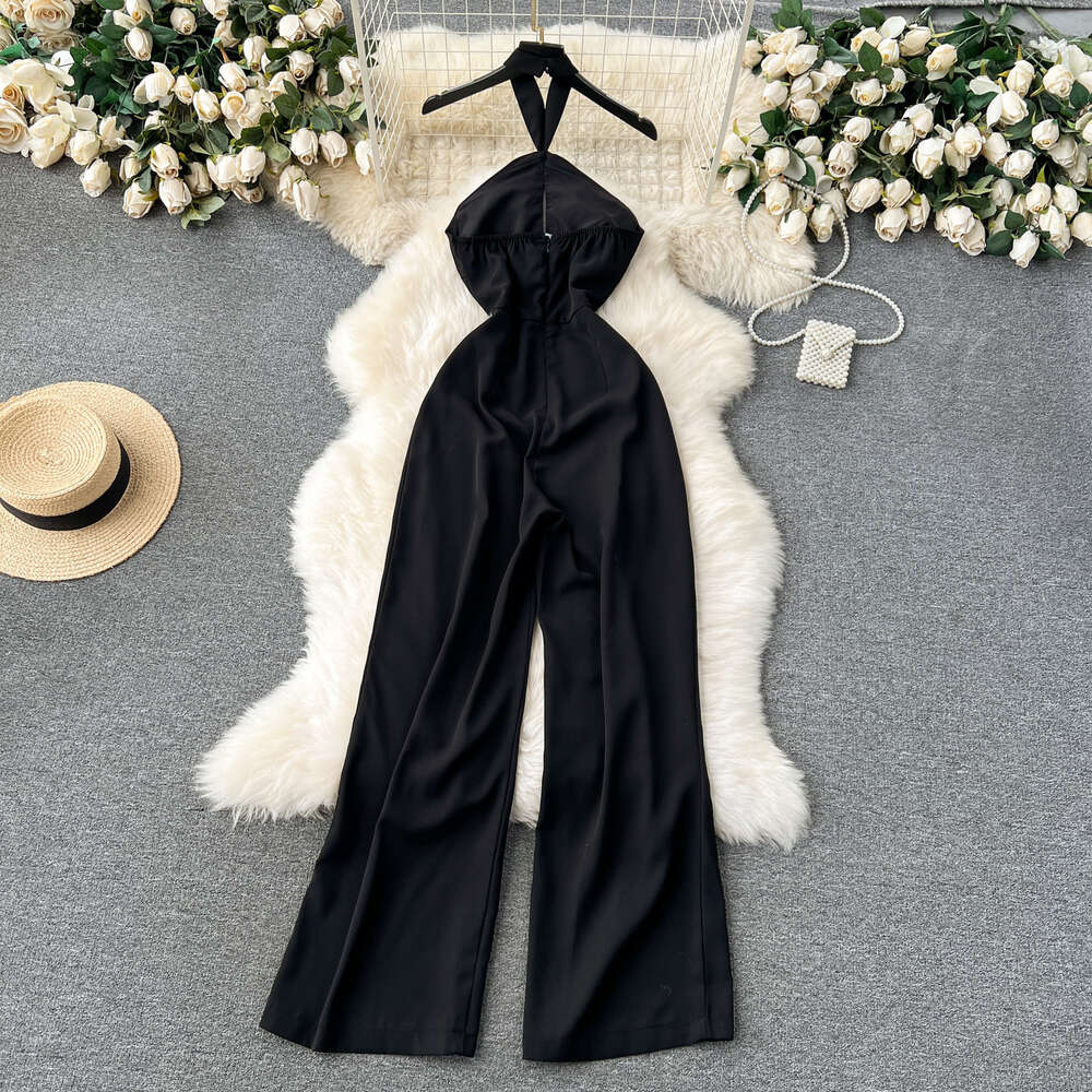 High end feeling senior sister hanging neck jumpsuit for women slim fit long sexy strapless backless fashionable and stylish wide leg pants trendy