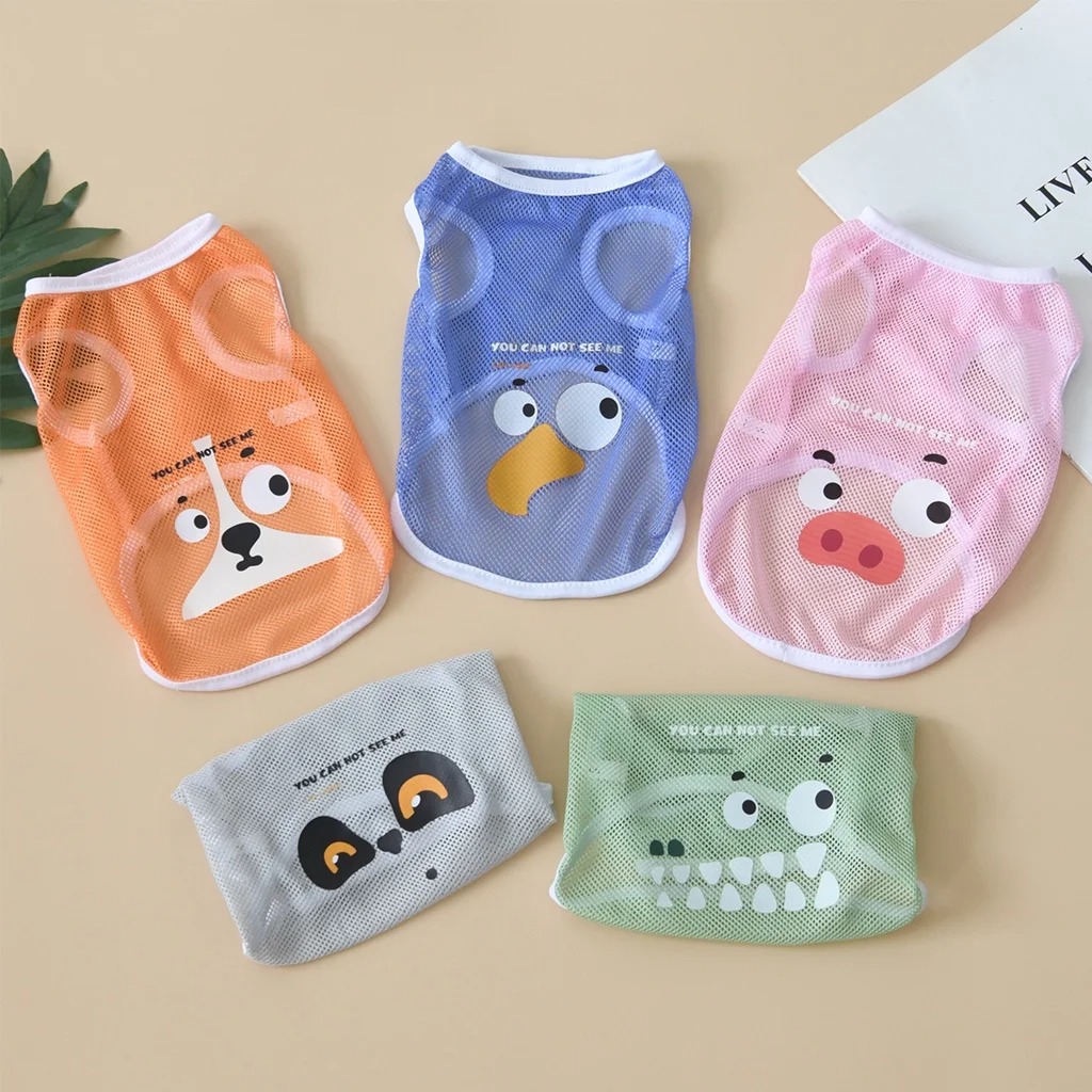 Dog Clothes SpringSummer Cool Mesh Tank Top Compared to Bear Golden Hair Keji Thin Breathable Cartoon Print Tank Top XS6XL