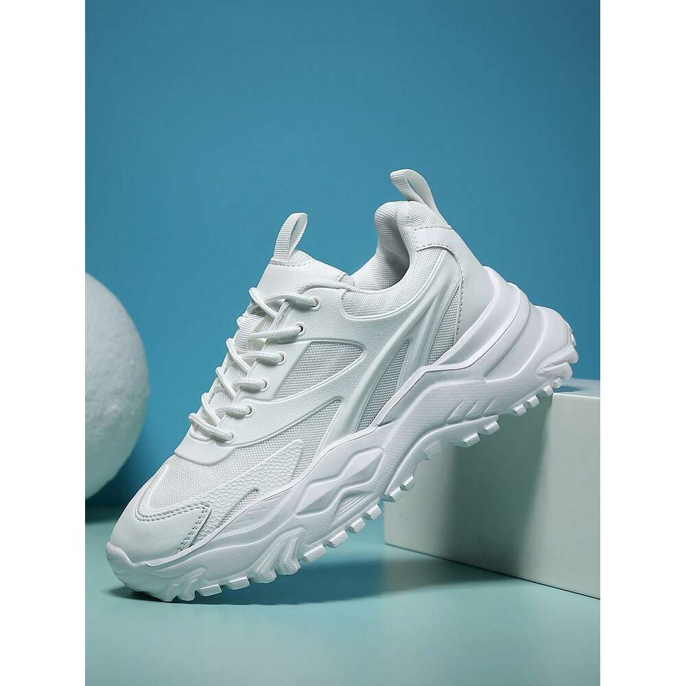 Letter Comfortable Colorblock Lace Up Chunky Sneakers Lightweight Breathable Mens Running Shoes White Sports For Men Ddmysaturn