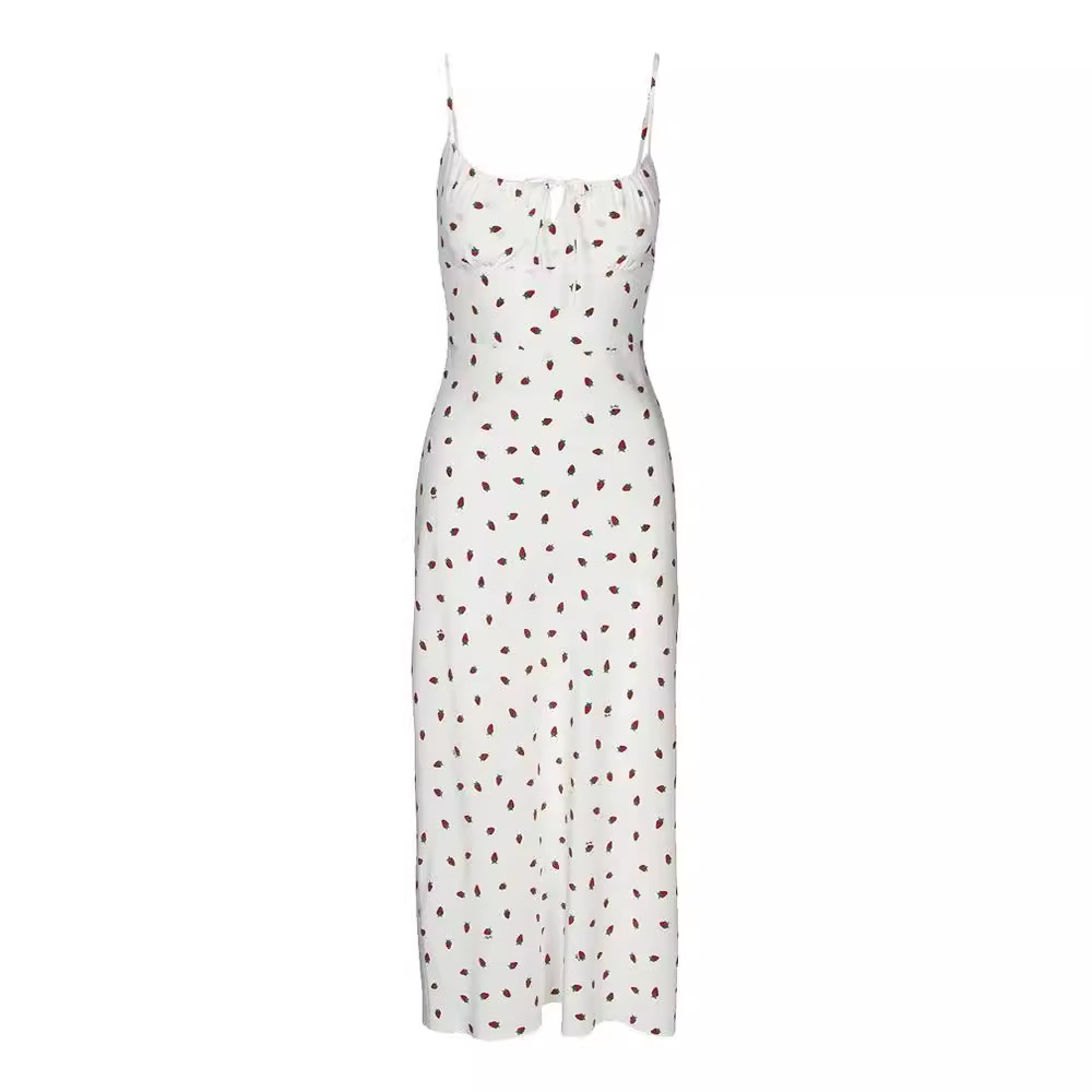 Oc 436M44 Women's Basic Casual Dresses Mulberry Silk Printed Camisole Skirt in Summer Simple and Fashionable in Europe and America