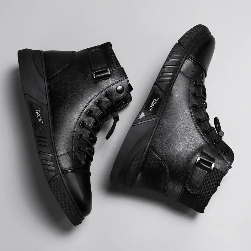 Mens Motorcycle Boots Comfortable Platform Boots Men Outdoor High Top Leather Boots Fashion Comfortable Waterproof Men Shoes 240607