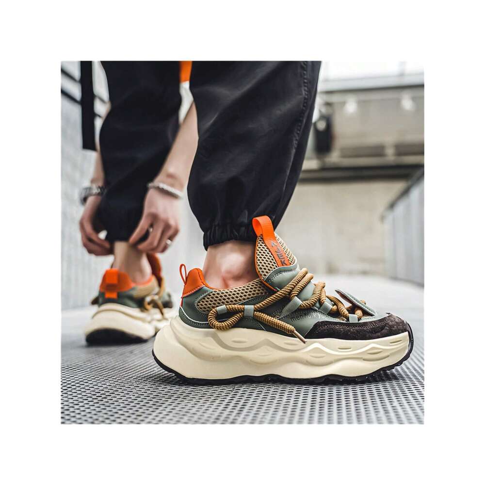 Ddmyoutdoor Men S Trendy Sports Soft Sole Thick Bottom Running Shoes Breathable And Versatile Low Cut Shoes With Laces Slip Resistant PU Rubber Soles