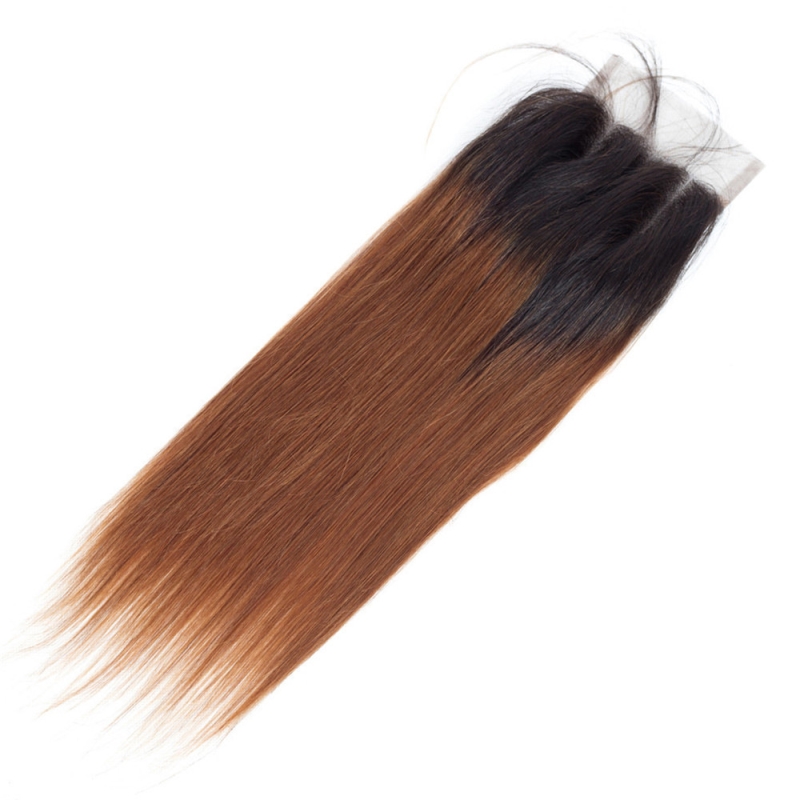 1B/30 TwoTones Color Straight Brazilian 100% Human Hair Extensions 3 Bundles With 4X4 Lace Closure Free Part 10-30inch