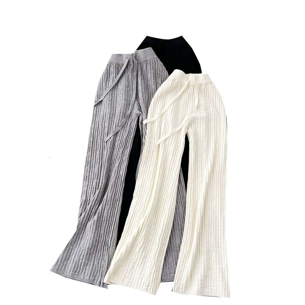 Autumn and Winter New Slouchy Style Casual Fashion Micro Ra Long Pants Womens High Waist Slim and Versatile Drop Knitted Sweater Pants
