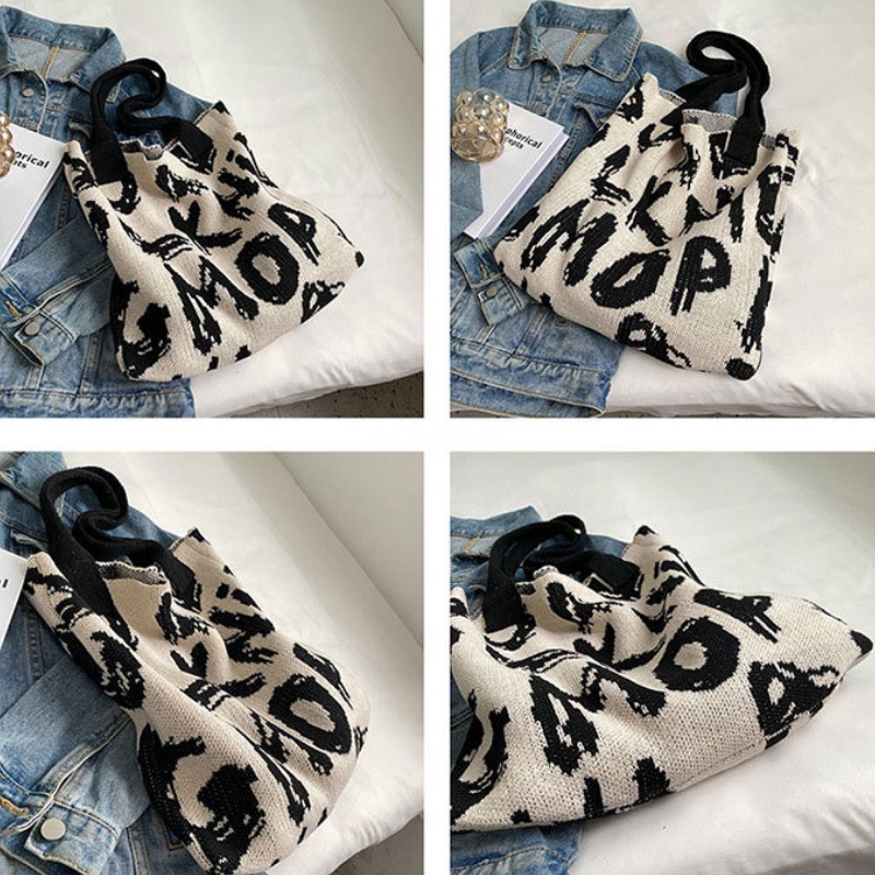 High quality knitted women's bags, woven bags, single shoulder large capacity bags, fashionable retro luxury tote bags, Bohemian letter bags, can