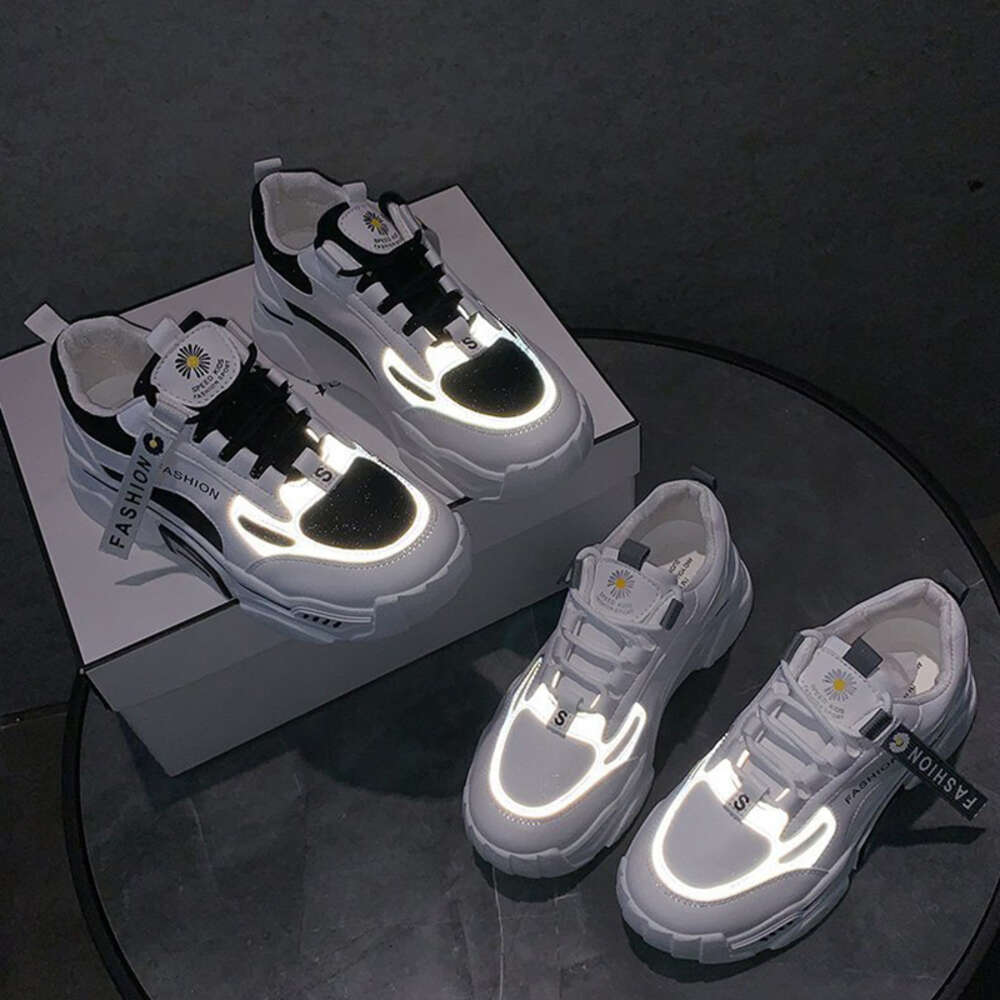 Ddmysports Spring Reflective Platform Women Korean Lace Up Sport Chunky Sneakers Mixed Color S Casual Vulcanize Shoes OUTDOOR