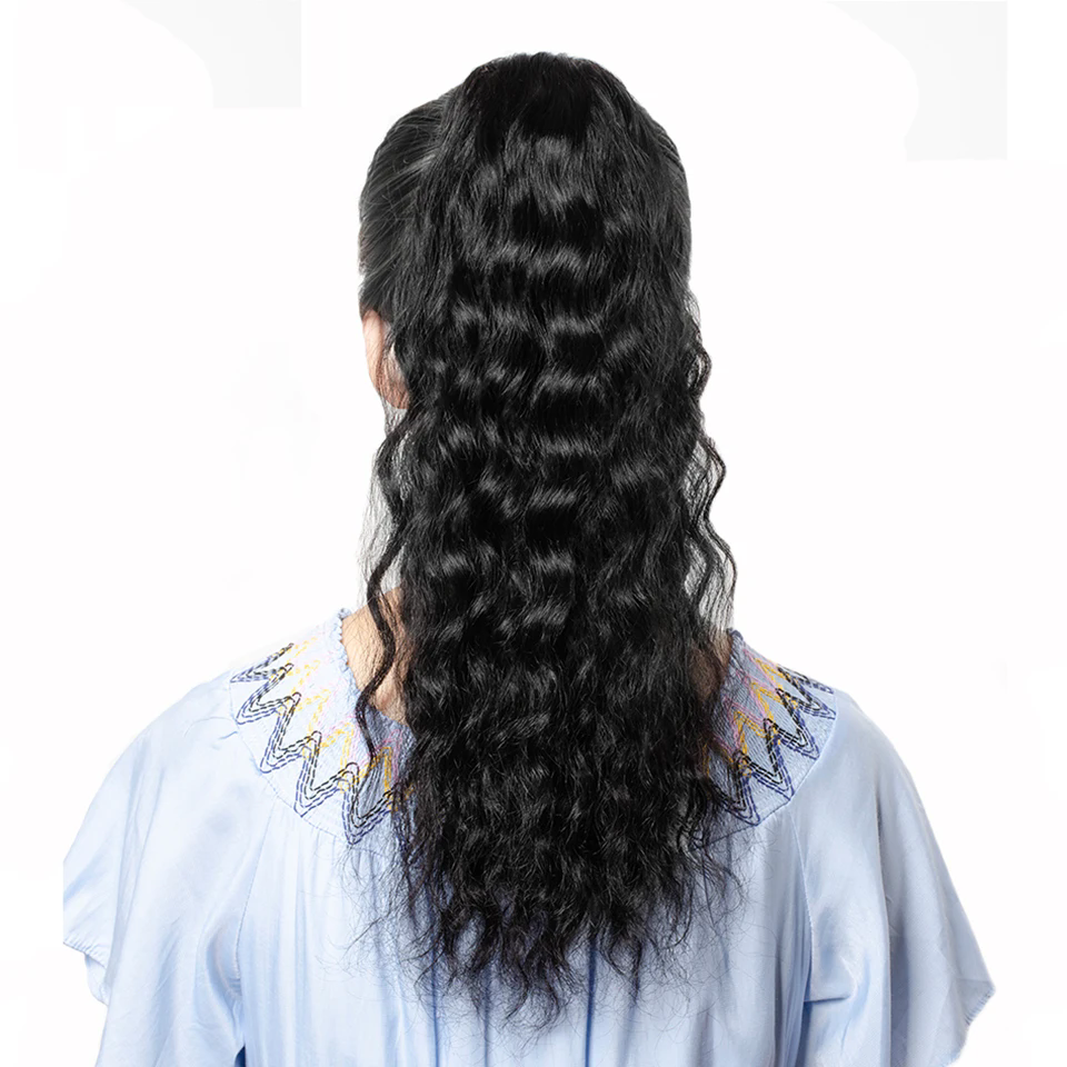 Natural Wavy Drawstring Ponytail Human Hair Brazilian Afro Clip In Extensions For Black Women Remy Natural Color can be braided Pony Tail hairpiece 14