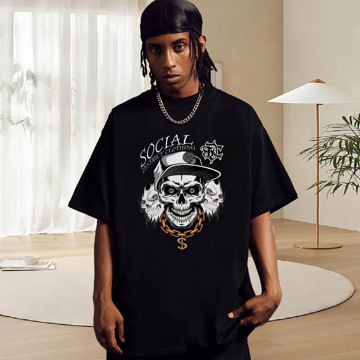 Brand T Shirts Men Skull Hip Hop Street Couples T Shirts Round Neck Short Sleeve Classic
