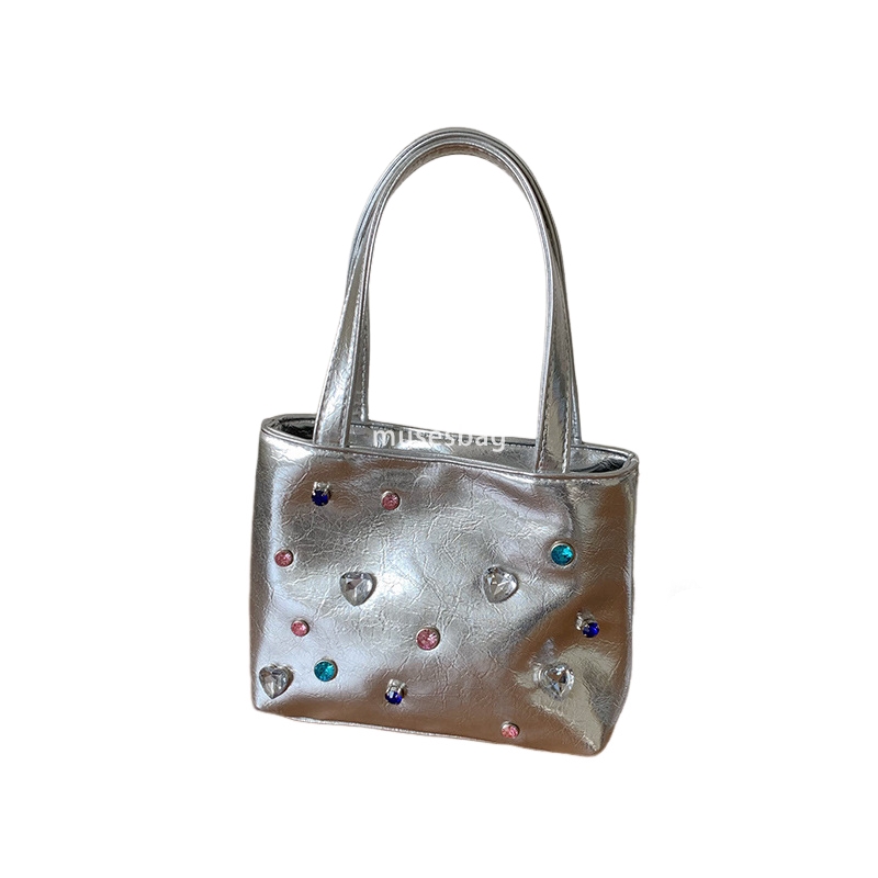 Small Handheld Water Diamond Bag for Women New Spicy Girl Style Crossbody Bag Tote Bag Instagram Silver Phone Bag Tide