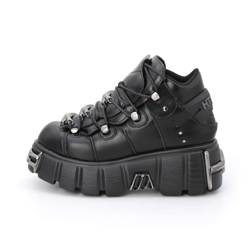 2023 NEW Punk Style Women Lace-Up Heel Height 6Cm Platform Shoes Gothic Ankle Rock Boots Metal Decor Woman Sneakers 36-45