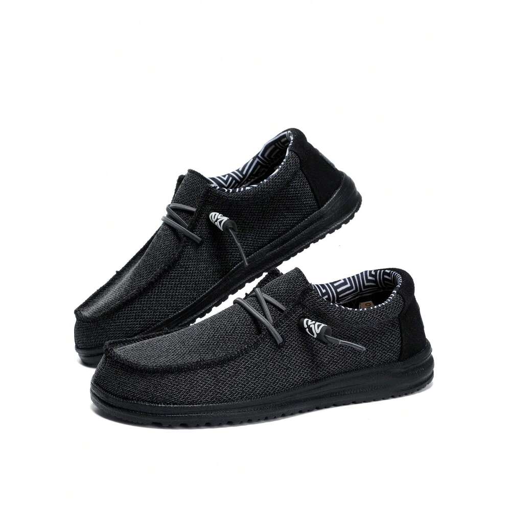 Lace Men Minimalist Up Design Loafers Leisure Black Fabric Boat Shoes Ddmysaturn