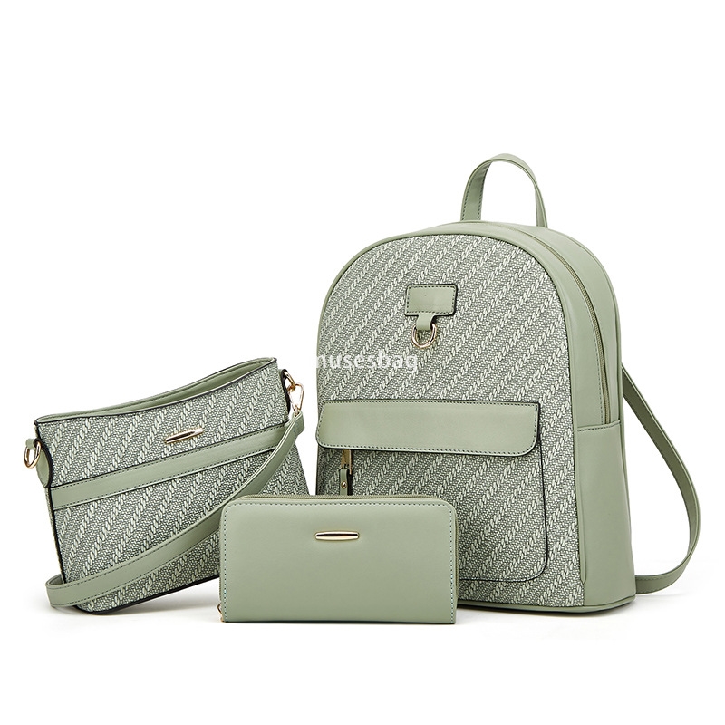 High quality fashionable women retro versatile classic backpack leisure large capacity multifunctional tote bag three piece set mother bag