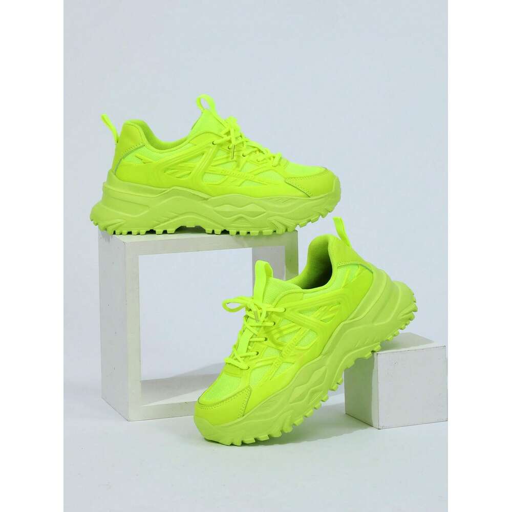 Fluorescent Green Sporty Comfortable Breathable Casual Trendy Classic Walking Height-increasing Wedge & Chunky Shoes, Suitable For Black Friday And Fe