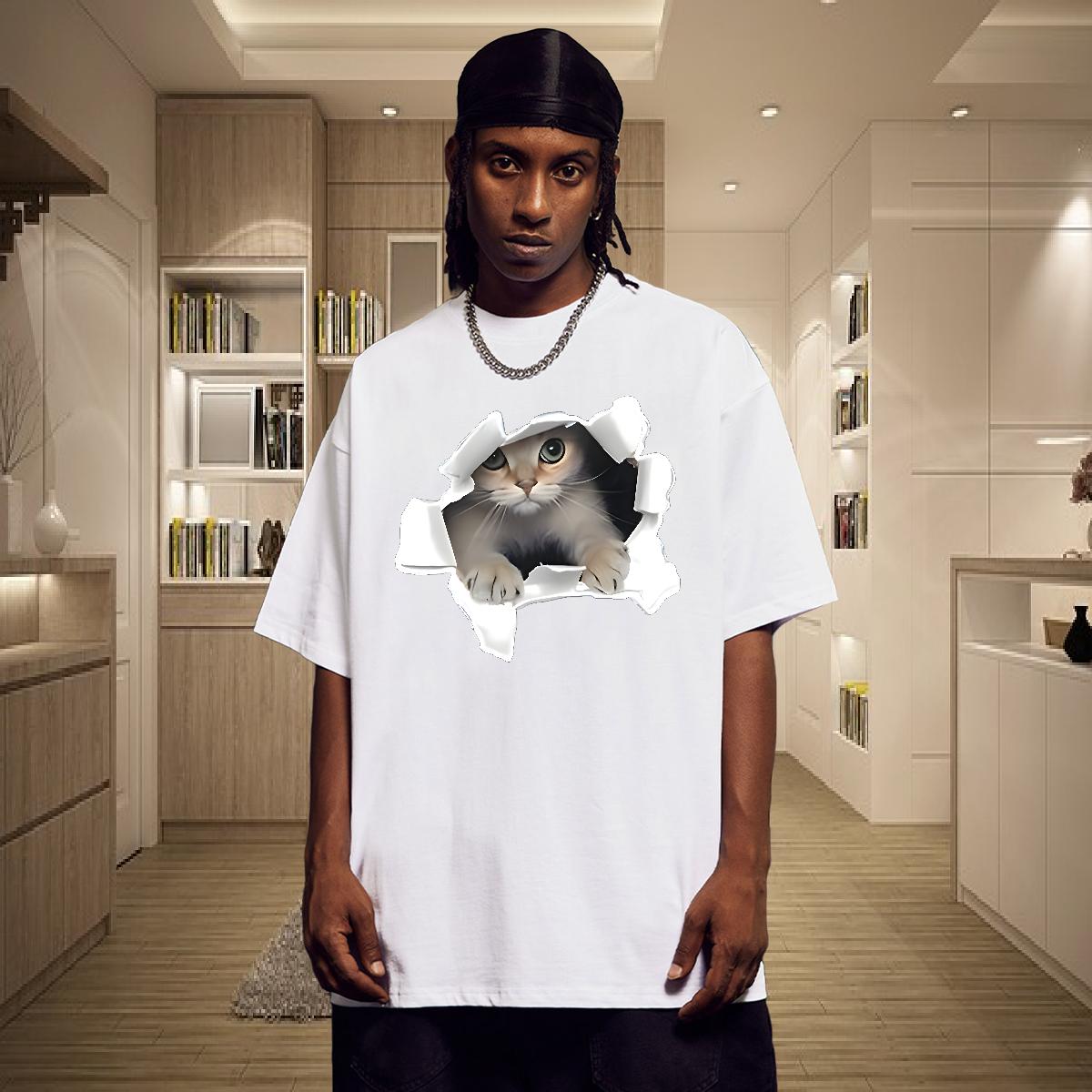 Fashion T-Shirts for Men Floral Print Anime Printing Street Couples T Shirts Crew Neck Cotton Loose