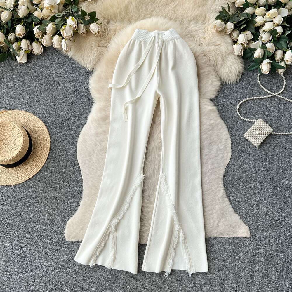 Spicy girl style micro trumpet long pants for women in autumn with a knitted high waisted design that exudes a sense of niche temperament and a sense 