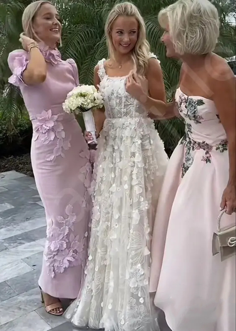 Elegant Pink Mother of the Bride Dresses 3D Floral Appliques High Neck Ankle Length Formal Event Gowns Celebrations Memorable Wedding Guest Party Dres