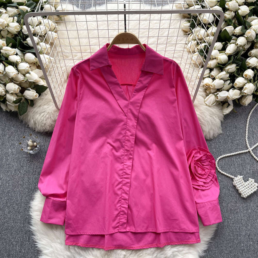 Spring Shirt Womens Design Sense Three Dimensional Flower Long Sleeves Fashionable Loose Slimming Casual Shirt Womens Top Spring