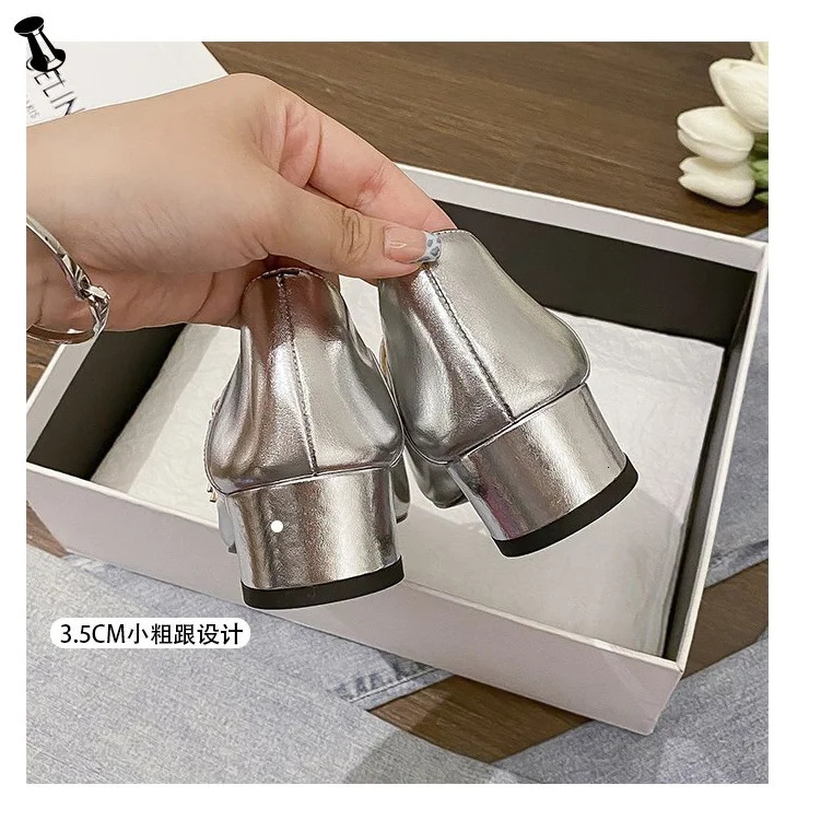 Spring Leather Watch Strap Square Head Thick Boots Mary Simple Shoes Womens Low Boots Follow up Shoes Womens High Boots 240606