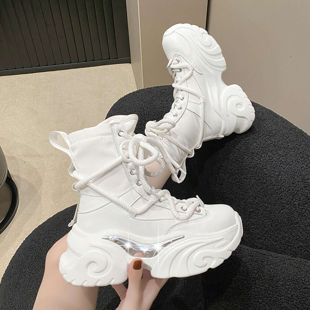 ddmytiger Women Ankle Autumn Chunky Shoes Woman High Platform Breathable Sneakers 7.5CM Thick Sole Wedges Motorcycles Boots Winter