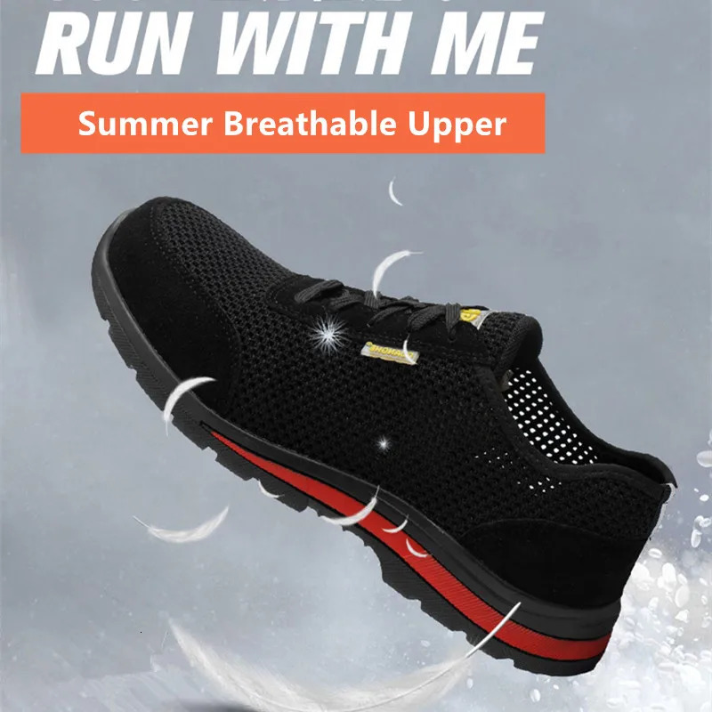 Summer work shoes with protective safety shoes mens breathable safety shoes lightweight work shoelaces steel toe work shoes 240606
