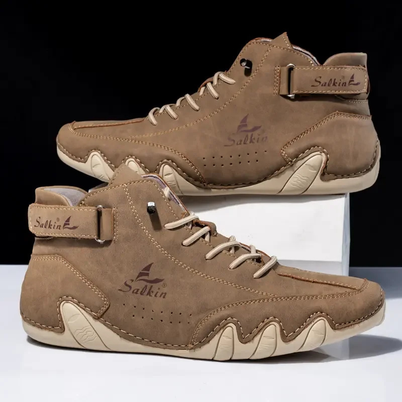 Handmade Genuine Leather Casual Mens Shoes Winter Fur Shoes Mens Loafers Comfortable Walking Shoes Mens Flat Top Selling 240606