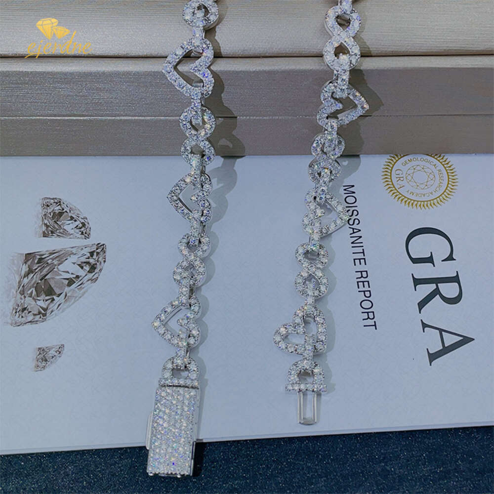 Sterling Sier VVS Moissanite Hearts Chain Women Men High Quality Hip Hop 8.5m Iced Out Cuban Bracelet Necklace