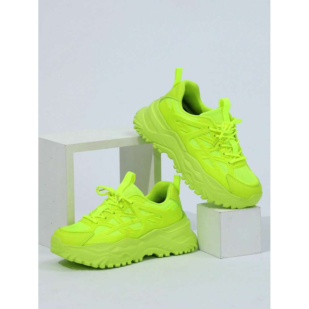 Fluorescent Green Sporty Comfortable Breathable Casual Trendy Classic Walking Height-increasing Wedge & Chunky Shoes, Suitable For Black Friday And Fe