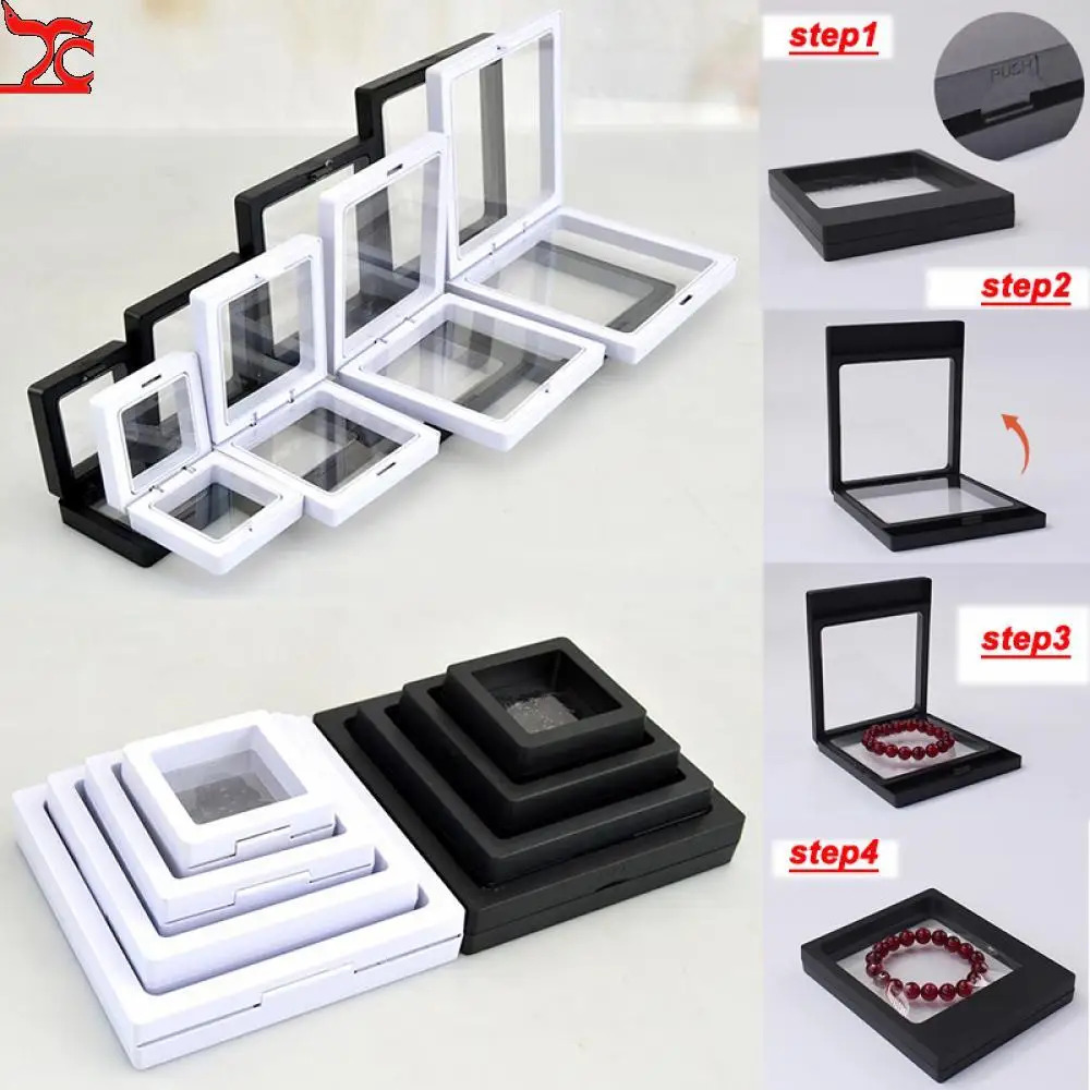 10Pcs/set Pe Film Jewelry Storage Box Dustproof Bracelet Pendant Jewelry Storage Box 3D Packaging Box Gem Free Floating Frame14c 240528